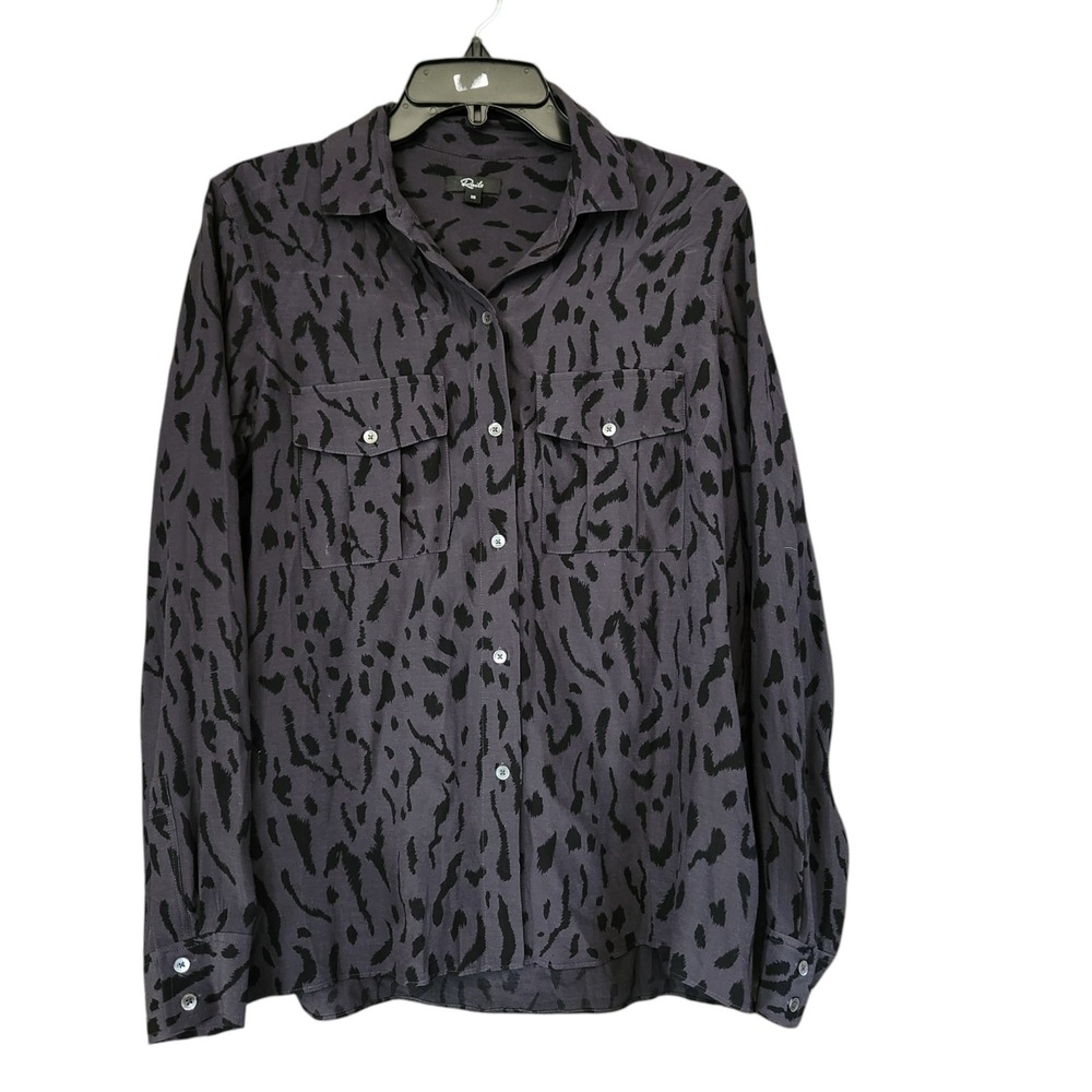 Rails Rhett Ash Cheetah Animal Print Button Down Shirt XS Gray Black Long Sleeve